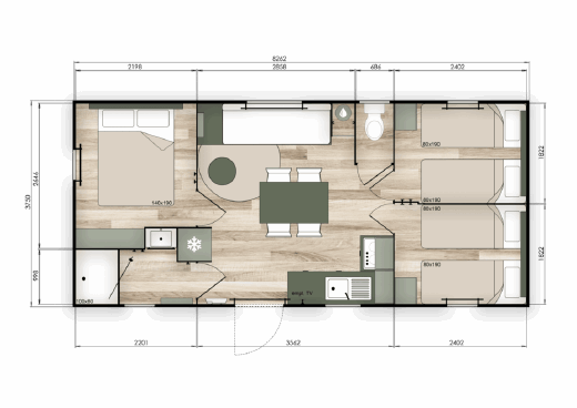 Mobil-home Confort 3 ch (2026) – 1/7 pers